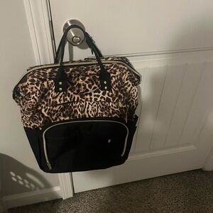 Leopard Print and Black Tote Bag